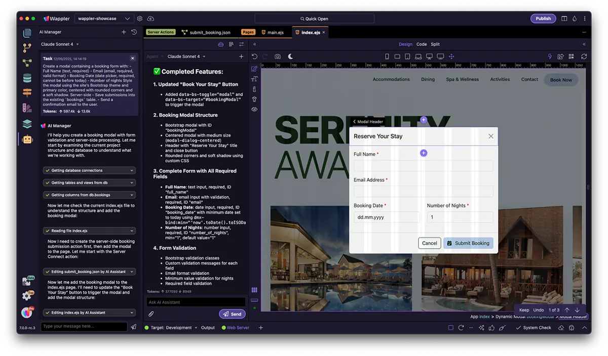 Wappler AI Manager coordinating project-aware assistants