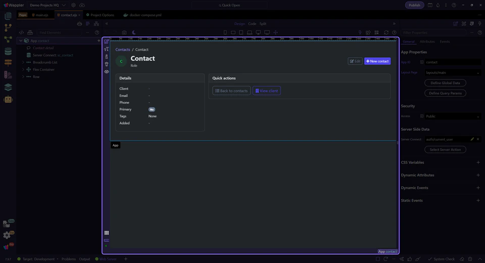 Complete responsive page canvas in Wappler Design View